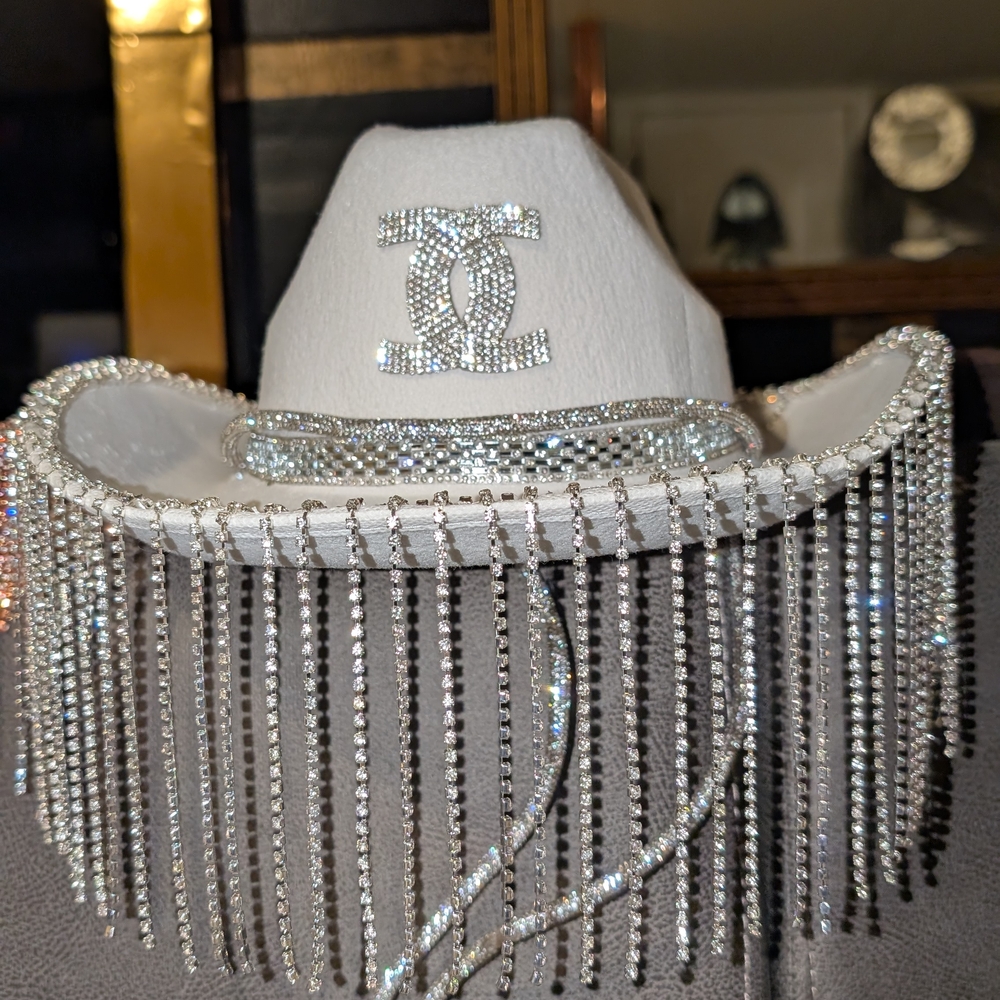 White Rhinestone Fringe Hat - Picture 4 of 5